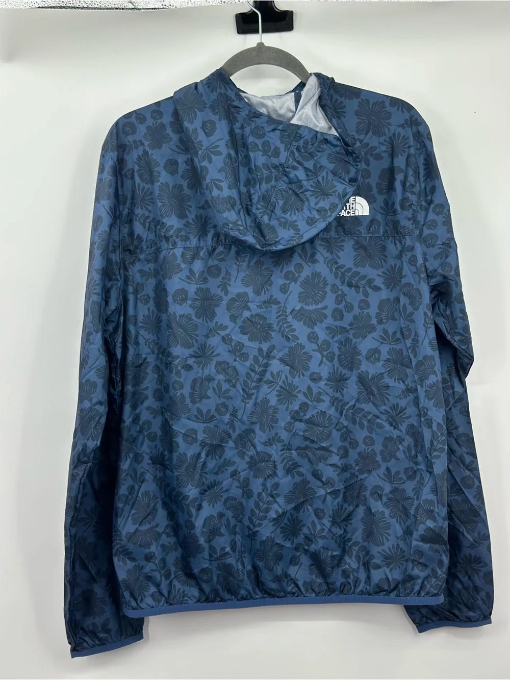 The North Face Men’s Floral Print Hooded Windbreaker Jacket Blue Full Zip Size M